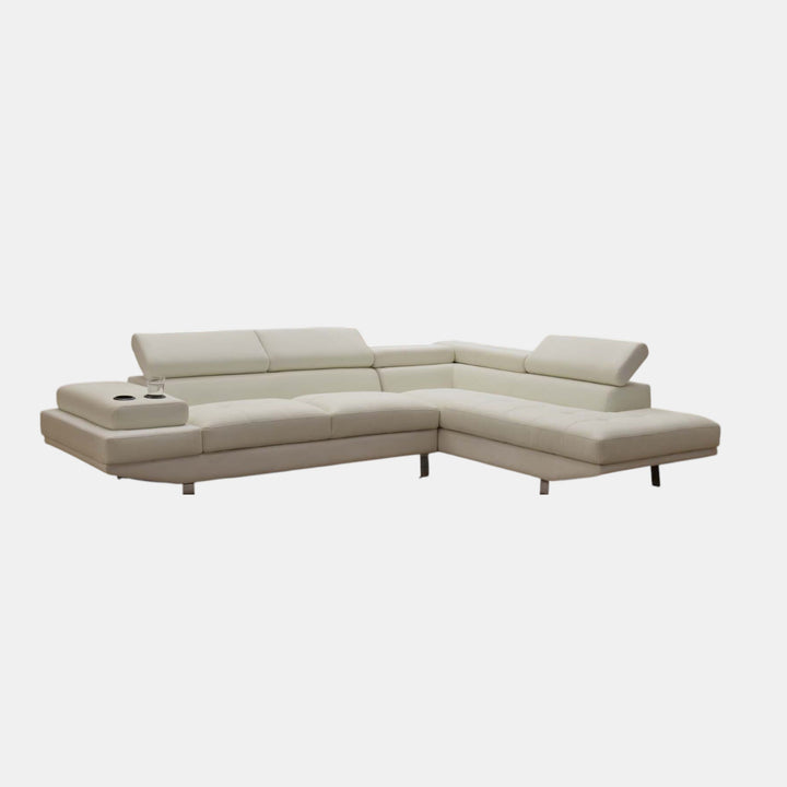 Grayson 3-Seater Sectional Sofa In Leathaire Upholstery - White | Available in LHF/ RHF Configuration