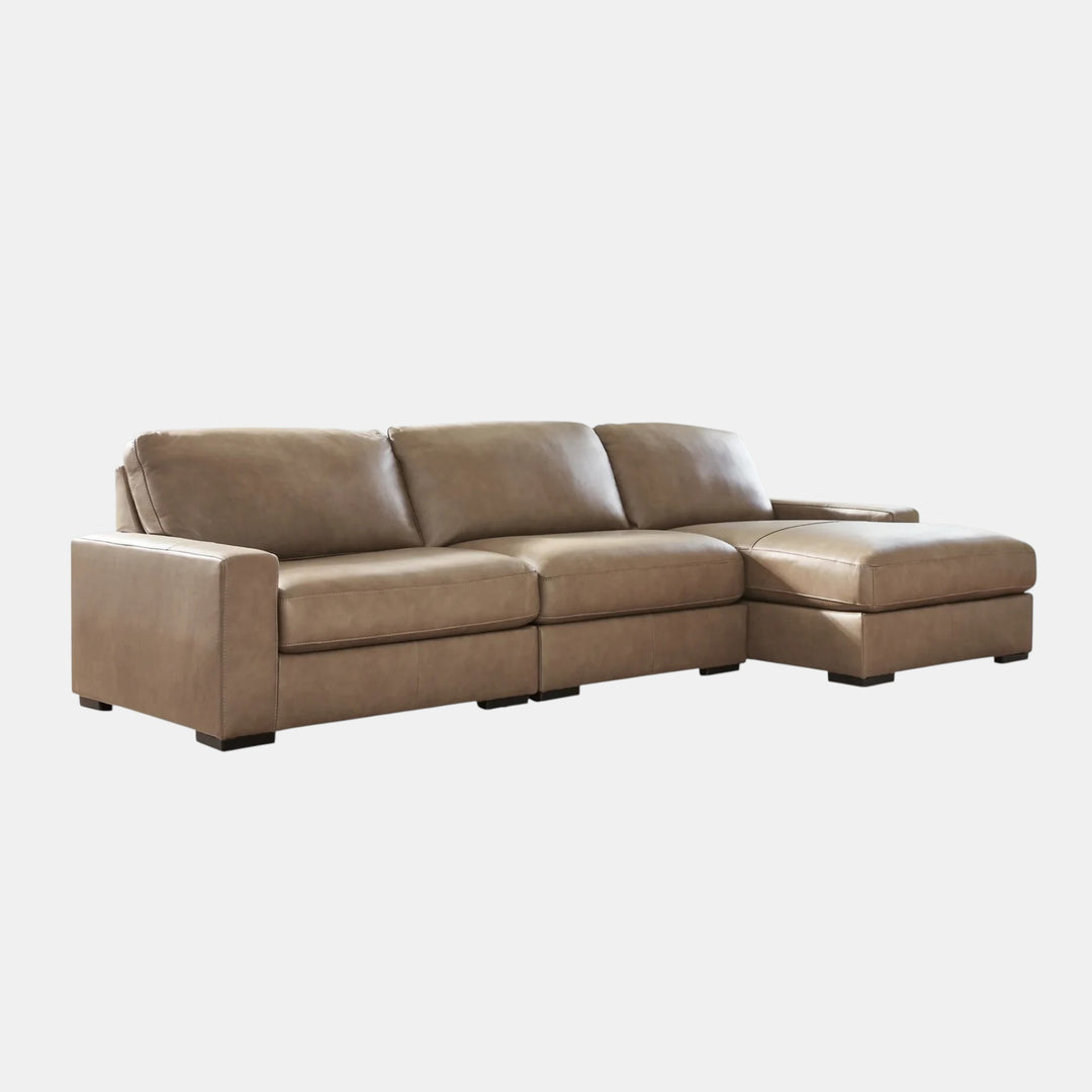 Veronella 3-Piece Leather Sectional Sofa With Chaise Lounge - Sahara | Benchcraft By Ashley