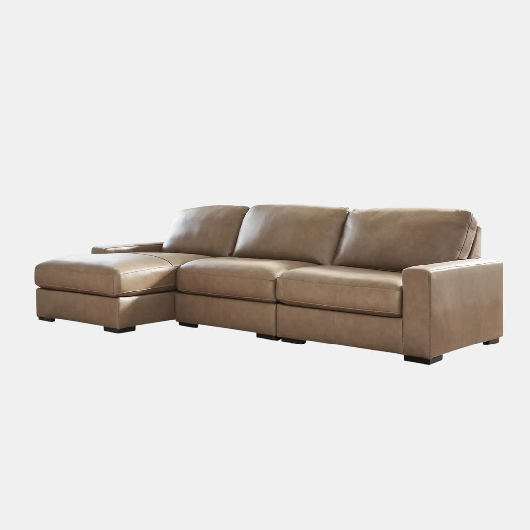 Veronella 3-Piece Leather Sectional Sofa With Chaise Lounge - Sahara | Benchcraft By Ashley
