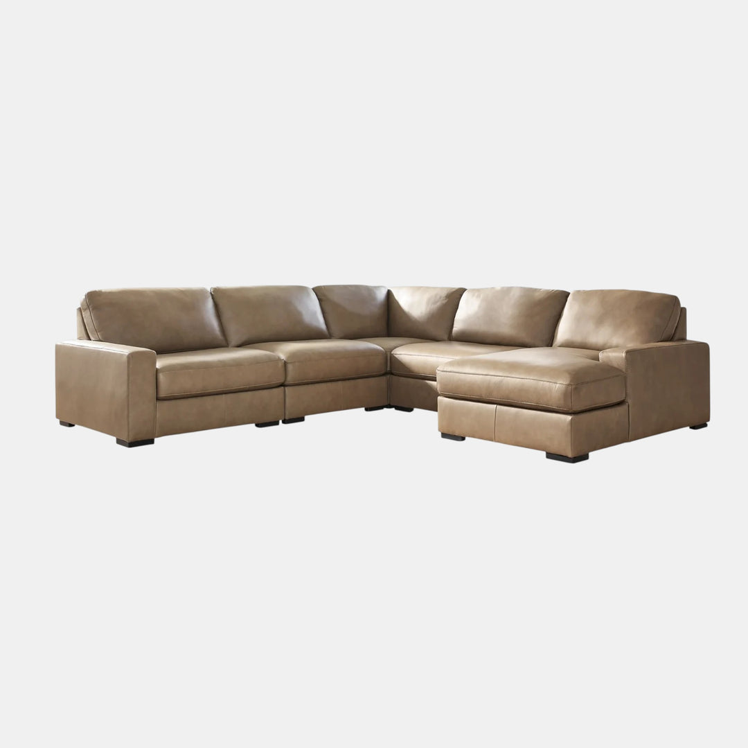 Veronella 5-Piece Leather Sectional Sofa With Chaise Lounge - Sahara | Benchcraft By Ashley
