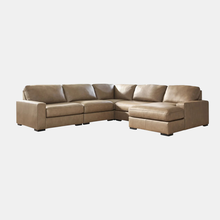 Veronella 5-Piece Leather Sectional Sofa With Chaise Lounge - Sahara | Benchcraft By Ashley