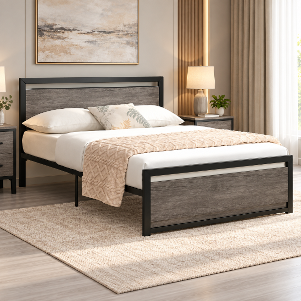 Phoenix Metallic Platform Bed Frame - Black/ Grey
