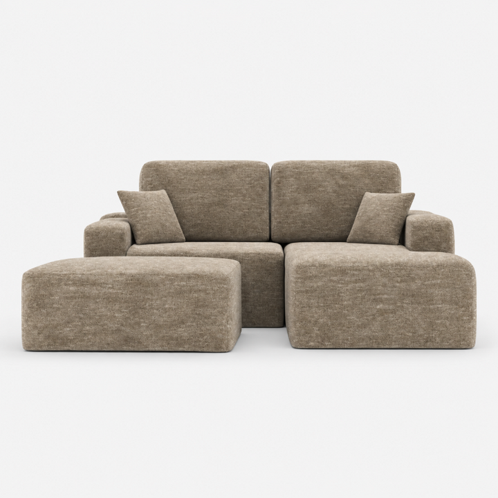 Lime Taupe Sectional Sofa With Ottoman In Fabric Upholstery
