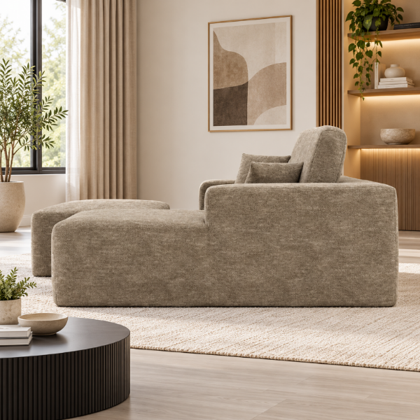 Lime Taupe Sectional Sofa With Ottoman In Fabric Upholstery