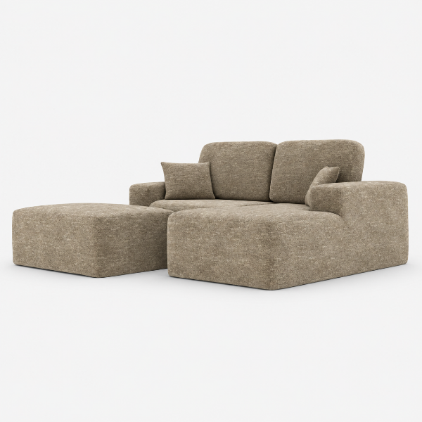 Lime Taupe Sectional Sofa With Ottoman In Fabric Upholstery
