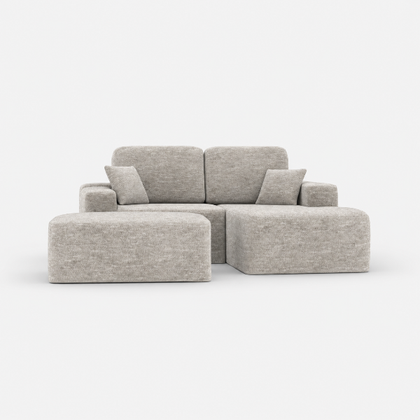Lime Beige Sectional Sofa With Ottoman In Fabric Upholstery