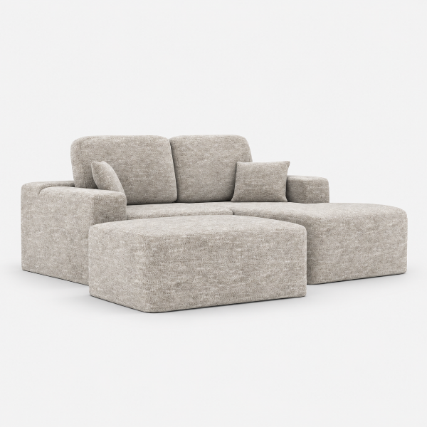 Lime Beige Sectional Sofa With Ottoman In Fabric Upholstery