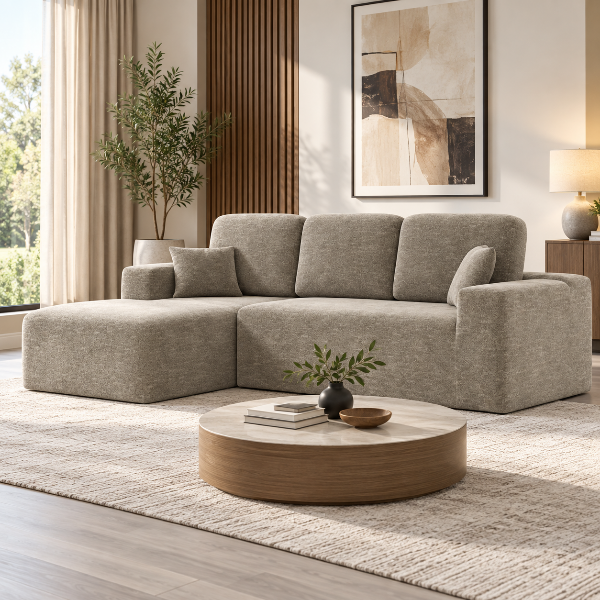 Sugero Taupe Sectional Sofa With Chaise In Fabric Upholstery