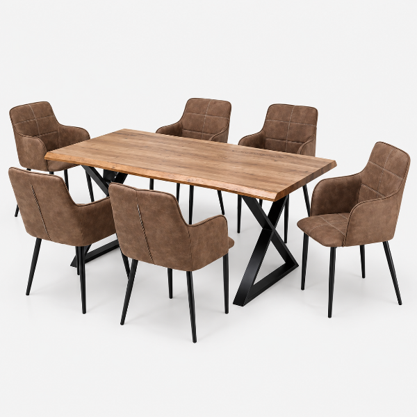Jiren Dining Table Set For 6 With PU Upholstered Chairs
