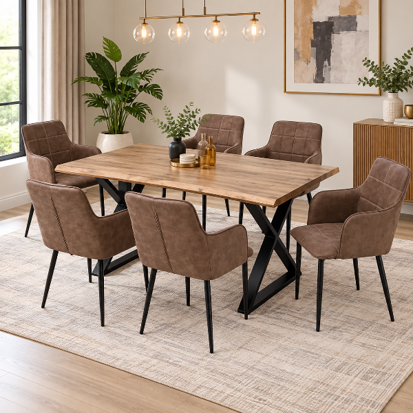 Jiren Dining Table Set For 6 With PU Upholstered Chairs