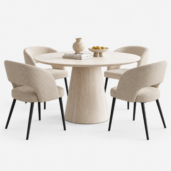 Fatal Cream 5-Piece Dining Table Set With Fabric Upholstered Chairs