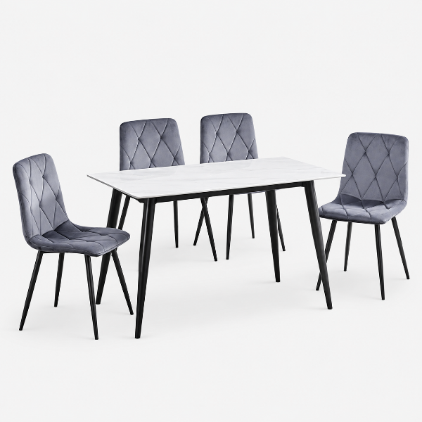 Croft 5-Piece Dining Table Set With Velvet Upholstered Chairs