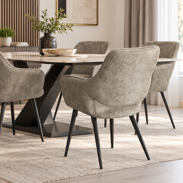 Lockie Dining Table Set For 6 With PU Leather Chairs