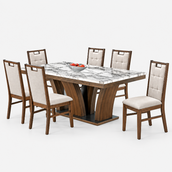 Neil Dining Table Set For 6 With Fabric Upholstered Chairs