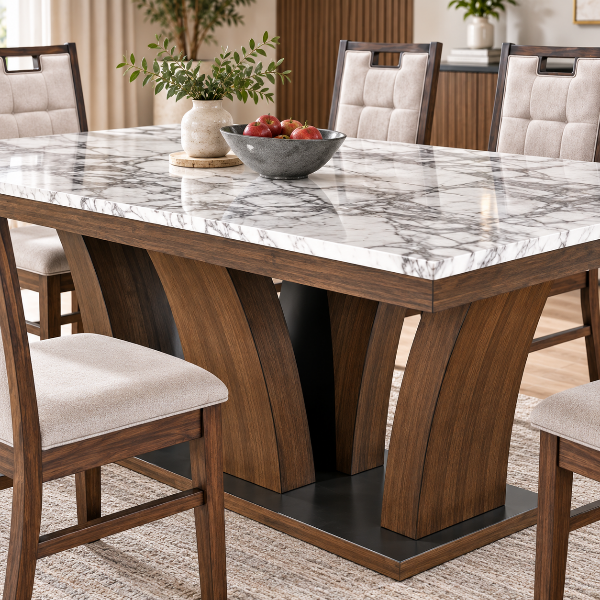 Neil Dining Table Set For 6 With Fabric Upholstered Chairs