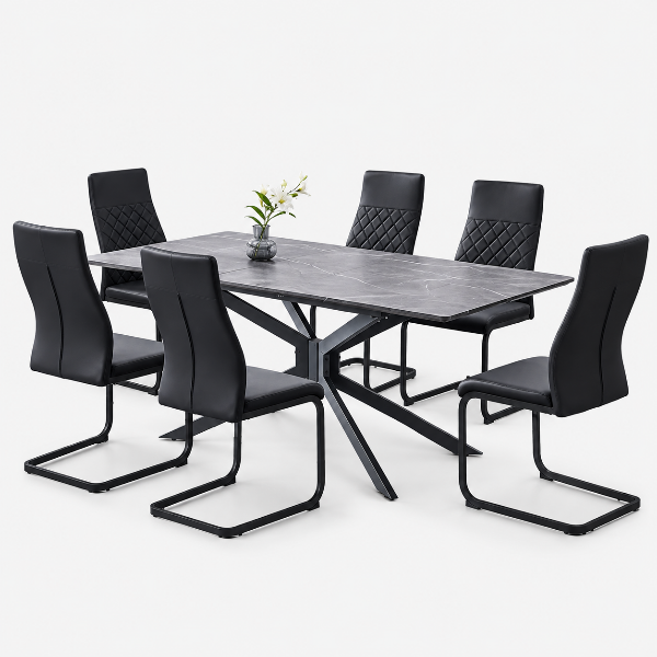 Gilato 7-Piece Dining Table Set With PU Leather Chairs
