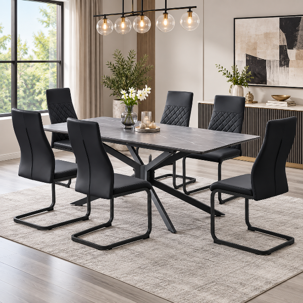 Gilato 7-Piece Dining Table Set With PU Leather Chairs