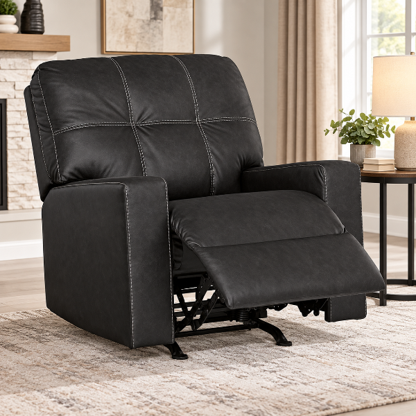 1700425 Barlin Mills Rocker Recliner Chair In Leather Upholstery - Carbon | Benchcraft By Ashley