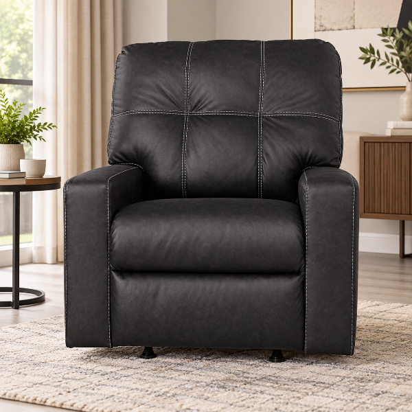 1700425 Barlin Mills Rocker Recliner Chair In Leather Upholstery - Carbon | Benchcraft By Ashley