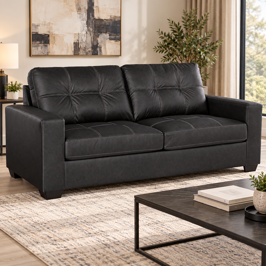 1700438 Barlin Mills Stationary Sofa In Leather Upholstery - Carbon | Signature Design By Ashley
