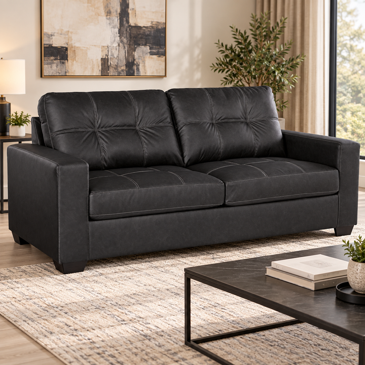 1700438 Barlin Mills Stationary Sofa In Leather Upholstery - Carbon | Signature Design By Ashley