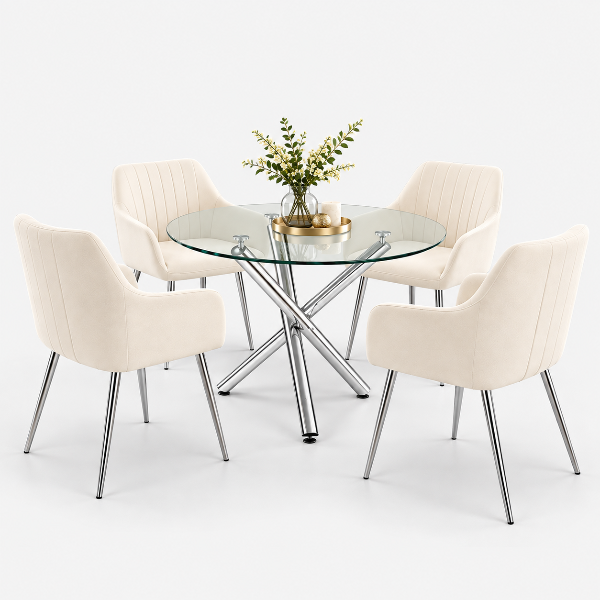 Dukes 5-Piece Beige Dining Table Set With Fabric Upholstered Chairs