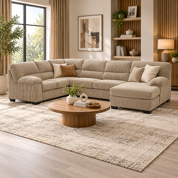 SimpleJoy 3-Piece Fabric Upholstered Sectional Sofa With Corner Chaise - Sand | Signature Design By Ashley