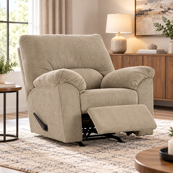 2420325 SimpleJoy Rocker Recliner Chair In Fabric Upholstery - Sand | Signature Design By Ashley