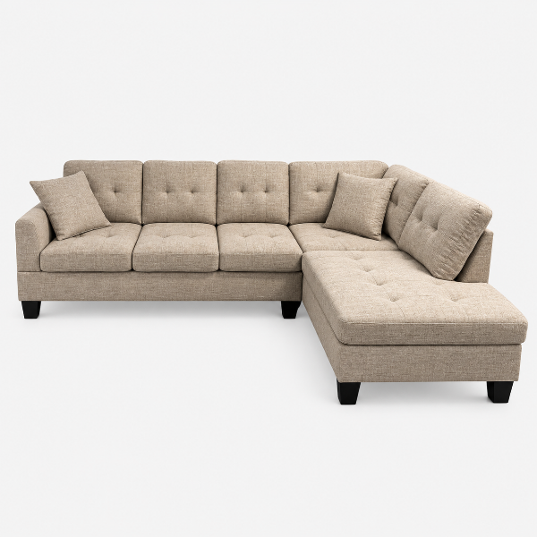 Welson Almond Sectional Sofa In Fabric Upholstery With Built-In USB Charging Ports
