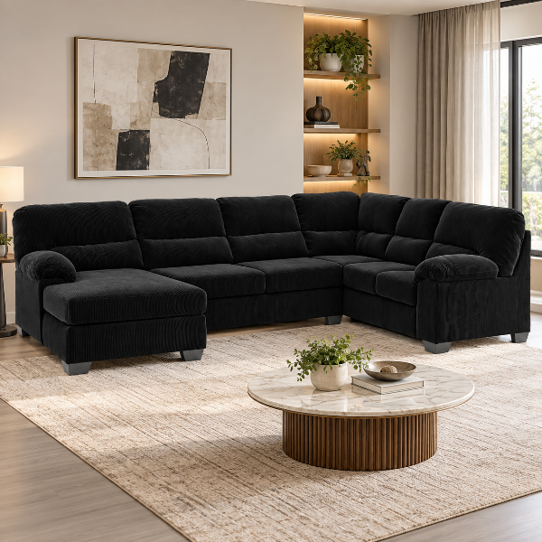 SimpleJoy 3-Piece Fabric Upholstered Sectional Sofa With Corner Chaise - Onyx | Signature Design By Ashley