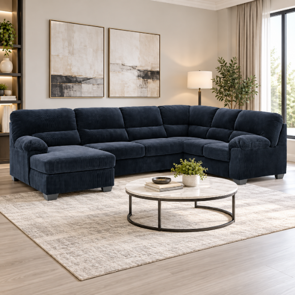 SimpleJoy 3-Piece Fabric Upholstered Sectional Sofa With Corner Chaise - Navy | Signature Design By Ashley