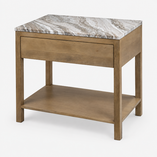 Vorex Solid Wooden Nightstand With Open Storage Shelf