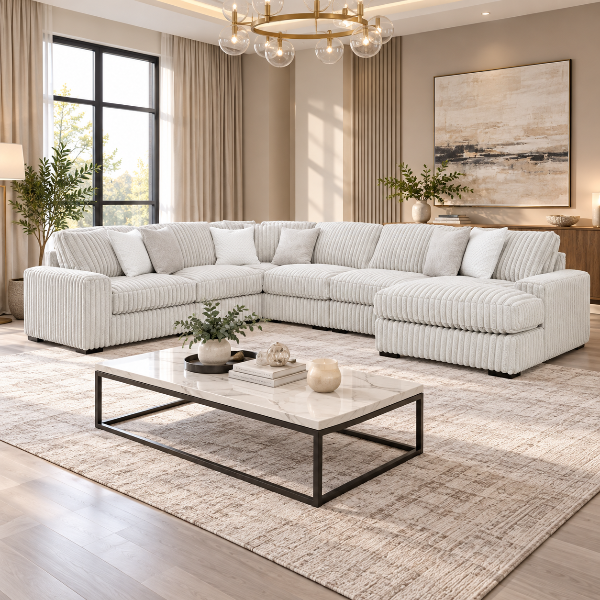 Stupendous 6-Piece Fabric Upholstered Sectional Sofa With Chaise - Alloy | Signature Design By Ashley