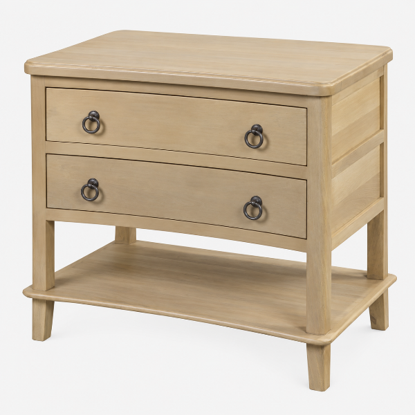 Suliet Solid Wooden Oak Nightstand With Two Storage Drawers