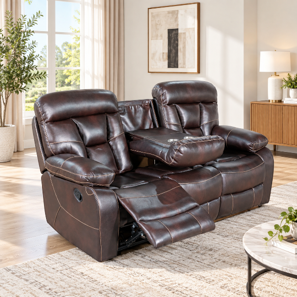 Luxeon Manual Recliner Sofa in Air Leather Upholstery - Dark Brown | Contemporary Style, Durable &amp; Comfortable