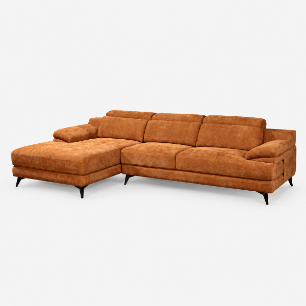 Sane Burnt Orange L-Shaped Sectional Sofa With Chaise Lounge