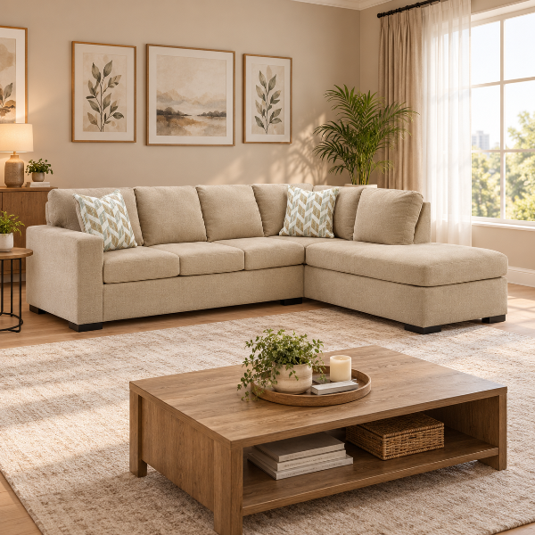 Bridgepoint 2-Piece Fabric Upholstered Sectional Sofa With Chaise - Almond | Signature Design By Ashley