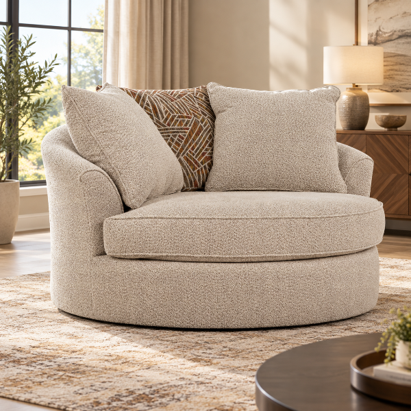6670421 Steelwater Retreat Oversized Swivel Accent Chair In Fabric Upholstery - Latte | Benchcraft By Ashley