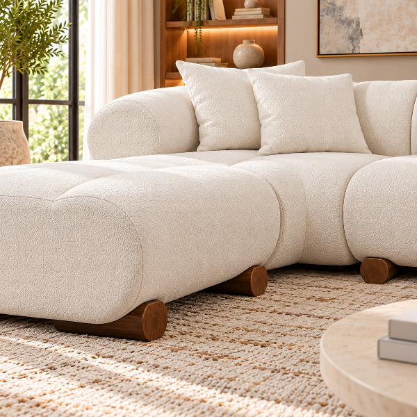 Lewis Cream Fabric Upholstered Sectional Sofa With Chaise Lounge