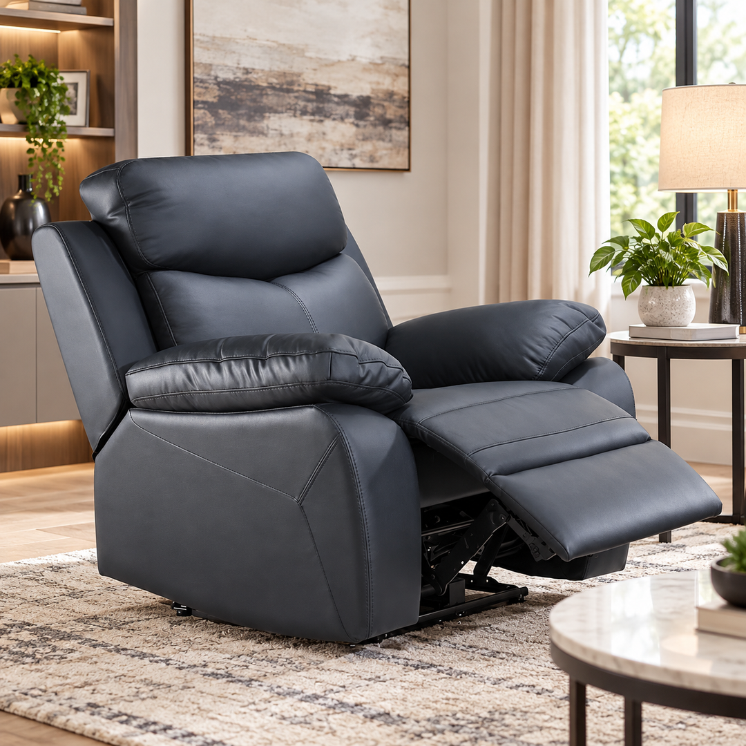 Barrie Black Power Recliner Chair In Leather Upholstery