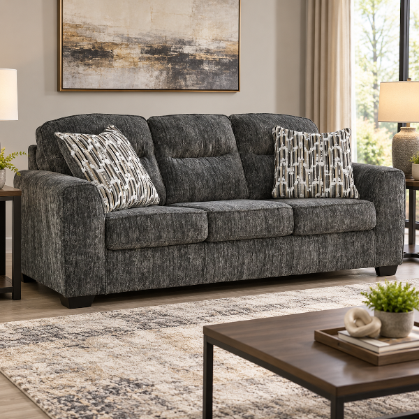 5050438 Lonoke Stationary Sofa In Fabric Upholstery - Gunmetal | Signature Design By Ashley