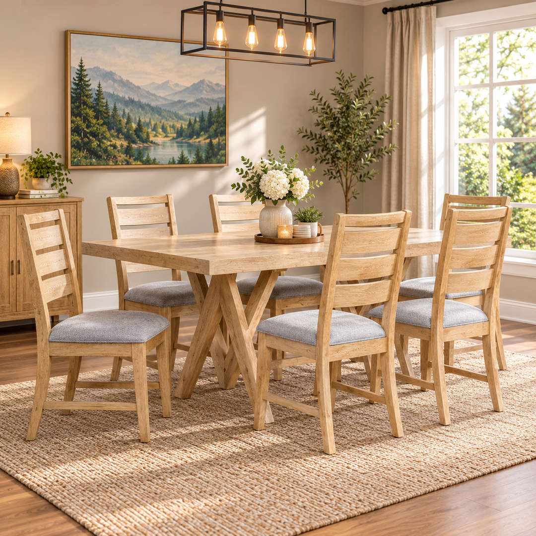 Zidane 7-Piece Natural Dining Table Set With Extension Leaf