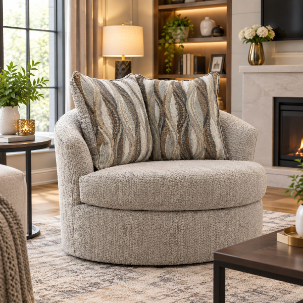 PC6960444 Lofwood Swivel Accent Chair In Fabric Upholstery - Fossil | Signature Design By Ashley