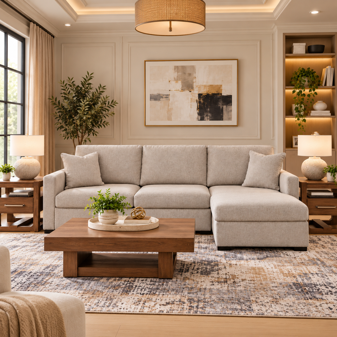 Modmax Luxe 3-Piece Fabric Upholstered Sectional Sofa With Storage Chaise - Flint | Benchcraft By Ashley