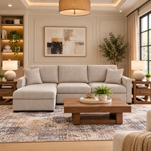 Modmax Luxe 3-Piece Fabric Upholstered Sectional Sofa With Storage Chaise - Flint | Benchcraft By Ashley