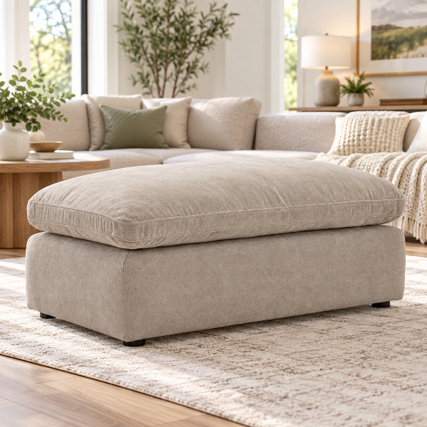 6780814 Maxton Heights Accent Ottoman In Fabric Upholstery - Pebble | Benchcraft By Ashley