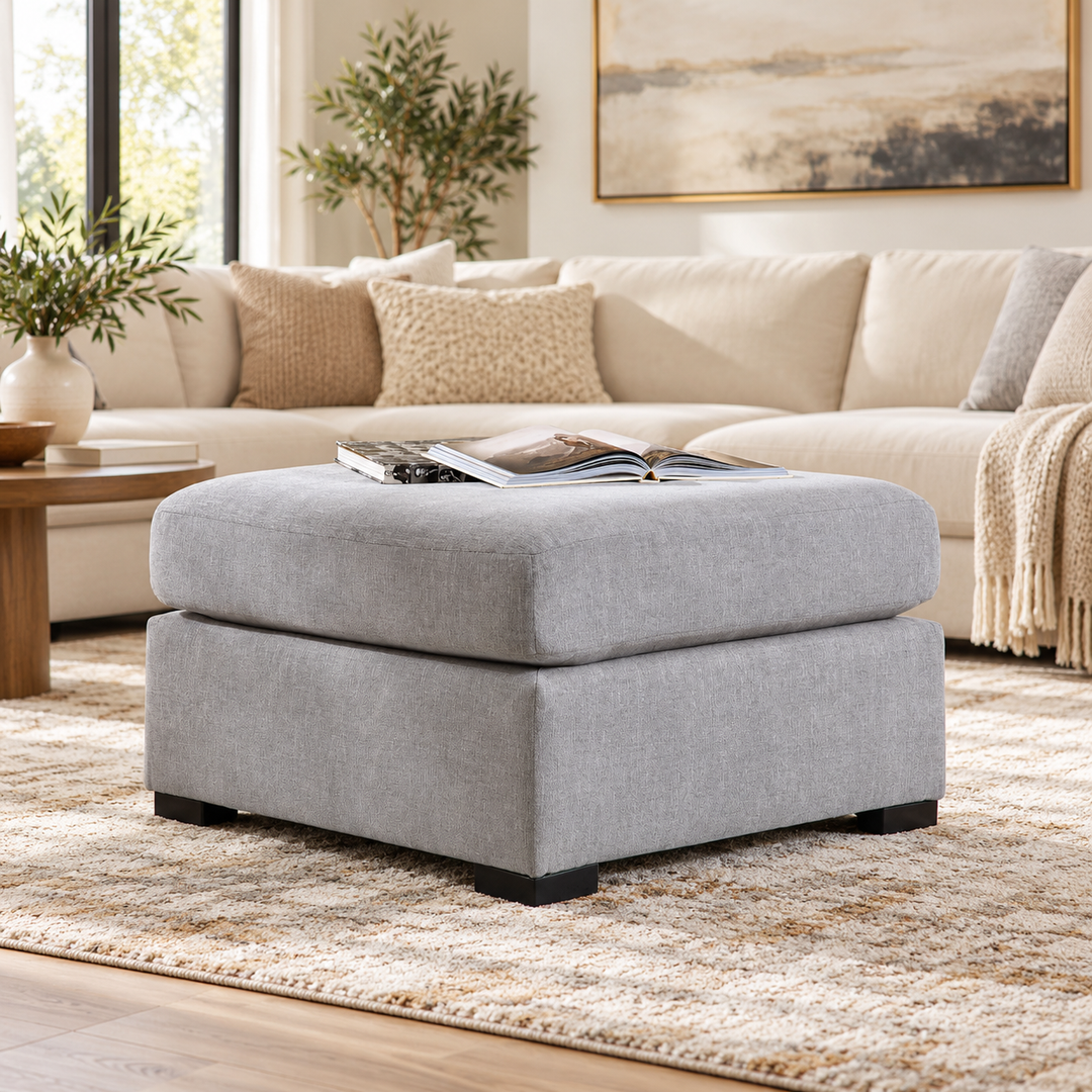 6680408 Lakepoint Oversized Accent Ottoman In Fabric Upholstery - Nickel | Benchcraft By Ashley