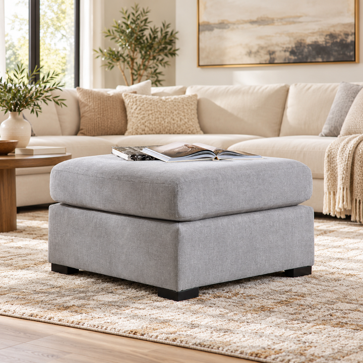 6680408 Lakepoint Oversized Accent Ottoman In Fabric Upholstery - Nickel | Benchcraft By Ashley