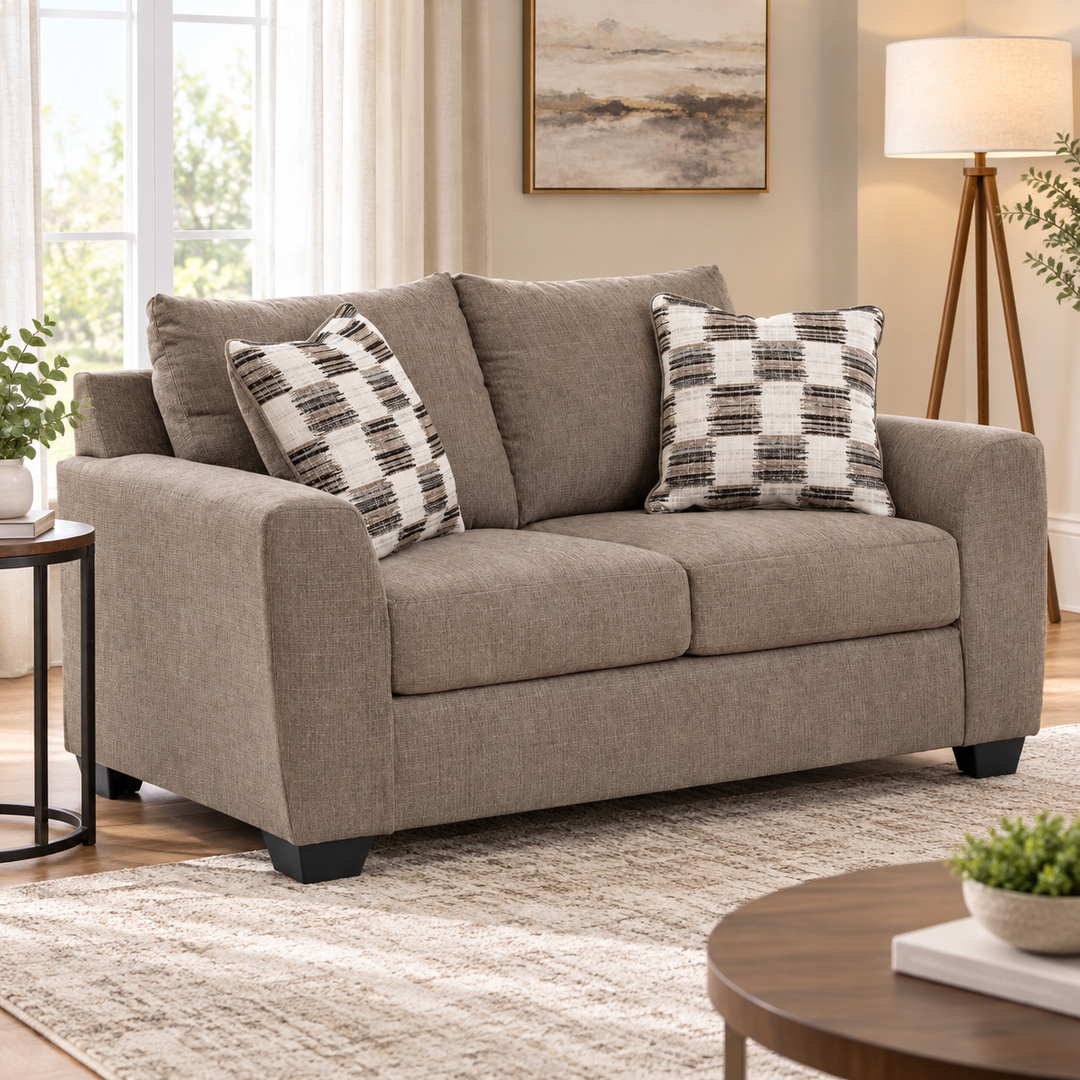 6310235 Loreo Loveseat In Fabric Upholstery - Truffle | Benchcraft by Ashley