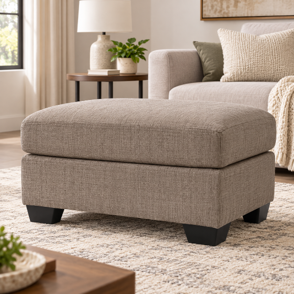 6310214 Loreo Accent Ottoman In Fabric Upholstery - Truffle | Benchcraft By Ashley